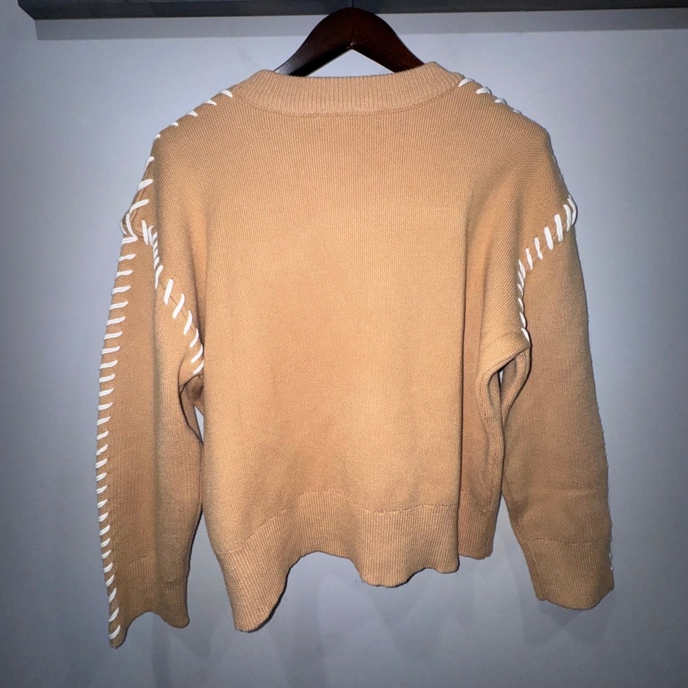 English Factory Whip Contrast Stitch Sweater Camel Relaxed Fit Long Sleeve Sz S - Picture 13 of 16